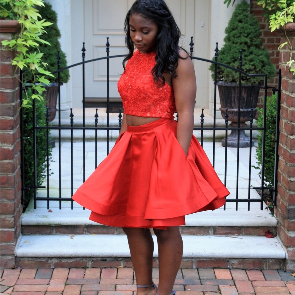 Beautiful Red Mon Cheri Homecoming Dress